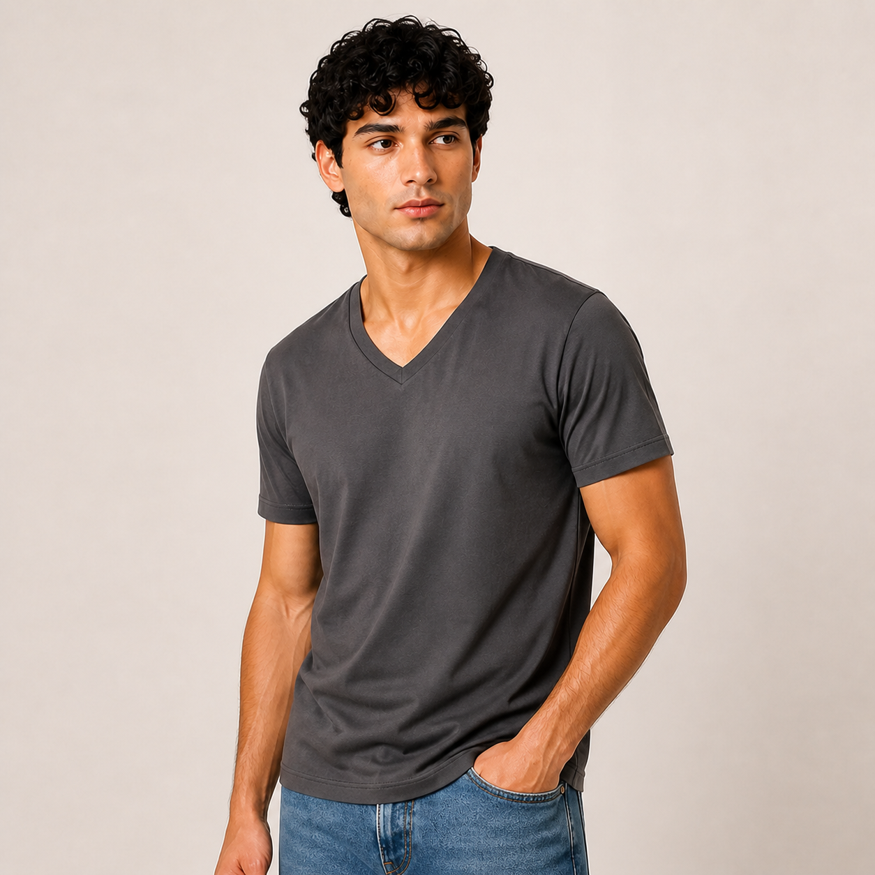 JOY Essential V-Neck Tee in Charcoal