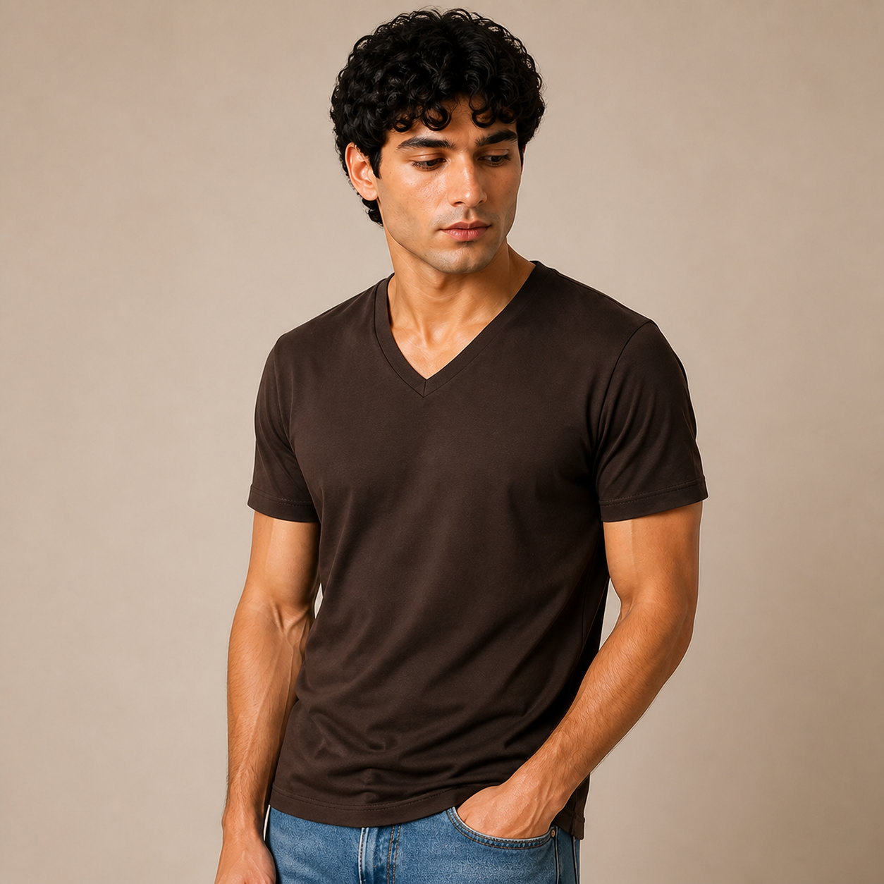 JOY Essential V-Neck Tee in Espresso