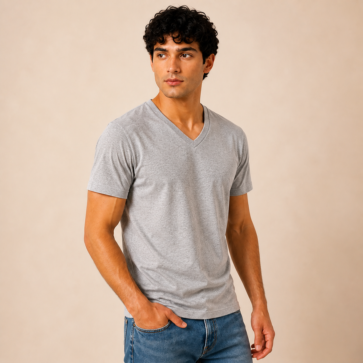 JOY Essential V-Neck Tee in Heather Grey