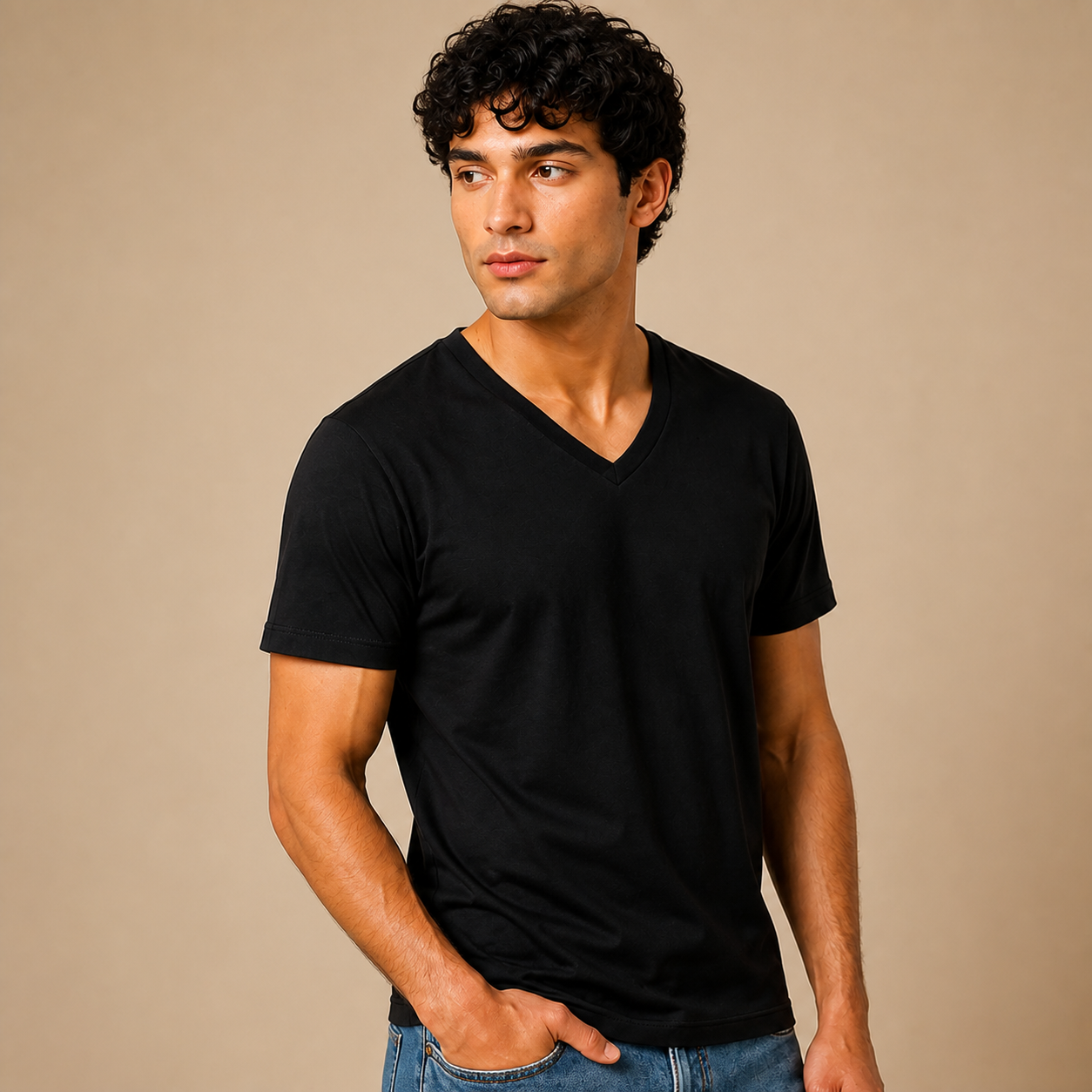 JOY Essential V-Neck Tee in Jet Black