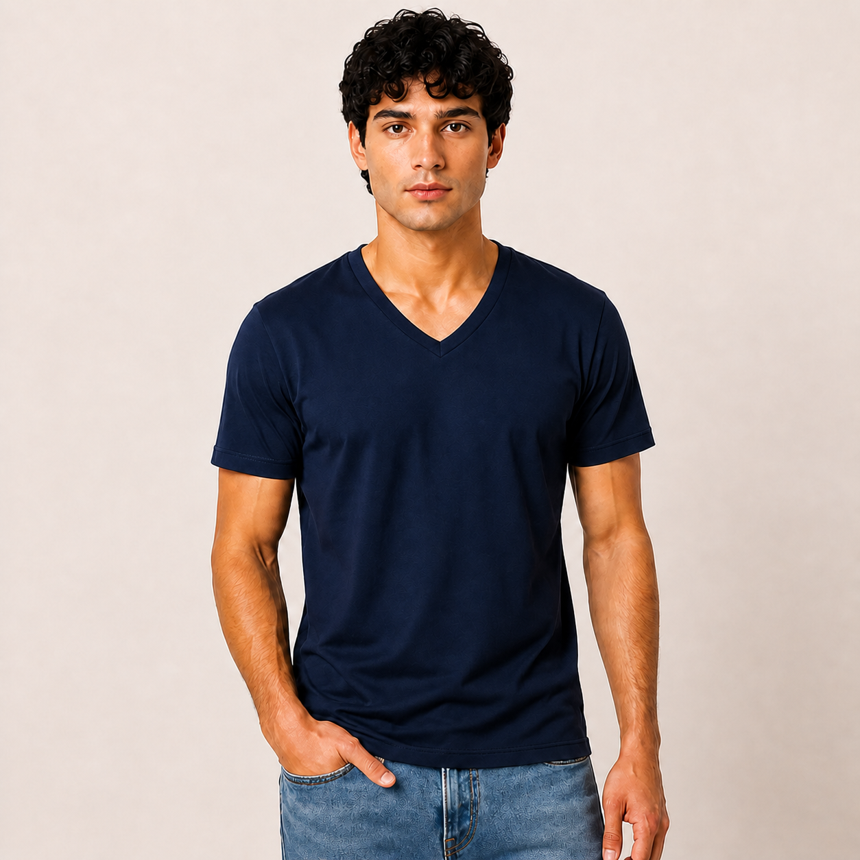 JOY Essential V-Neck Tee in midnight navy color variation