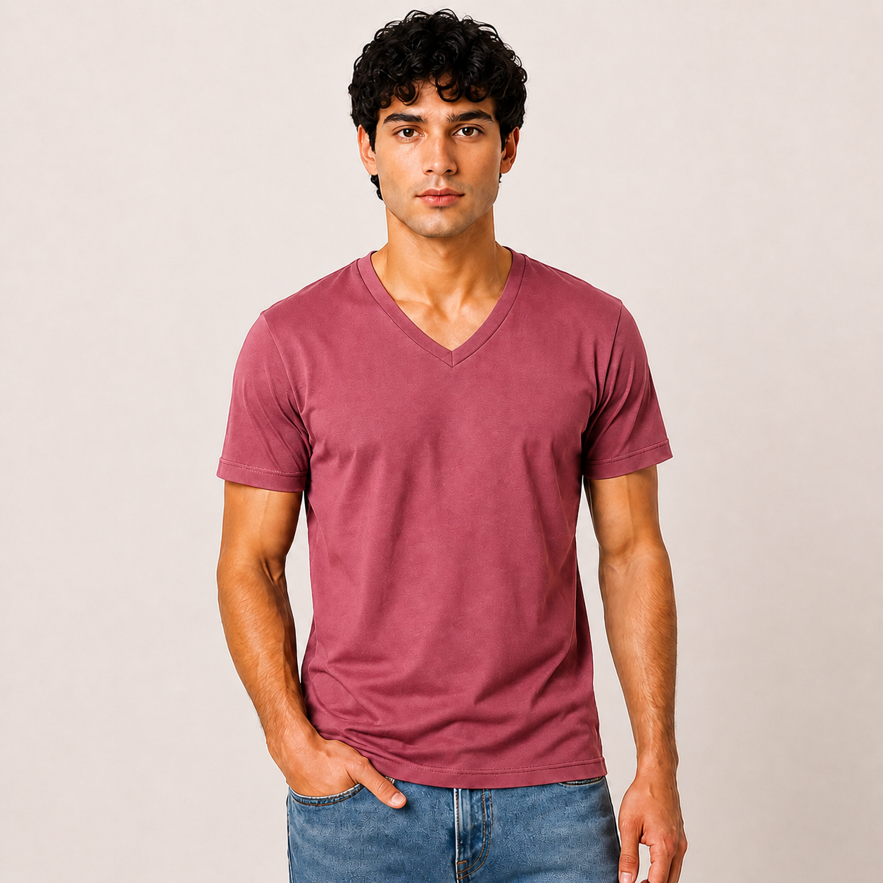 JOY Essential V-Neck Tee in Raspberry Rose