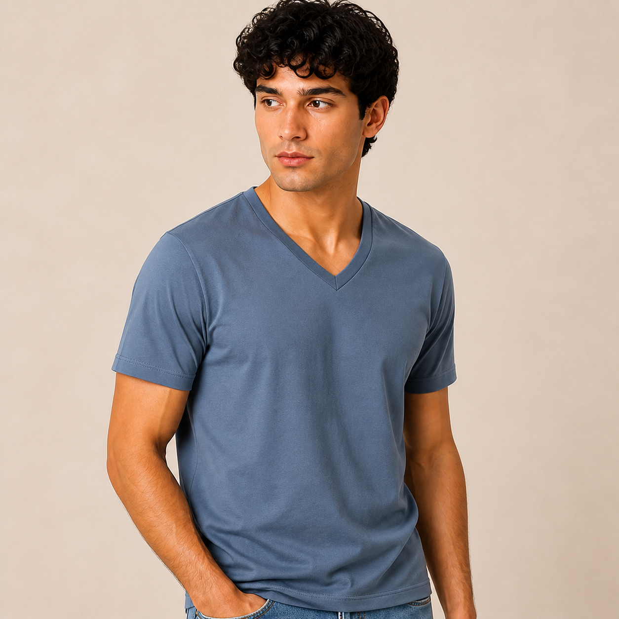 JOY Essential V-Neck Tee in Slate Blue
