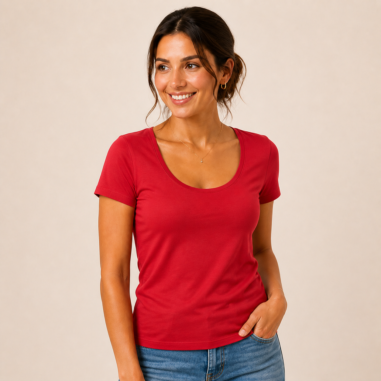 JOY Junior Wide Scoop Neck Tee in Crimson Red