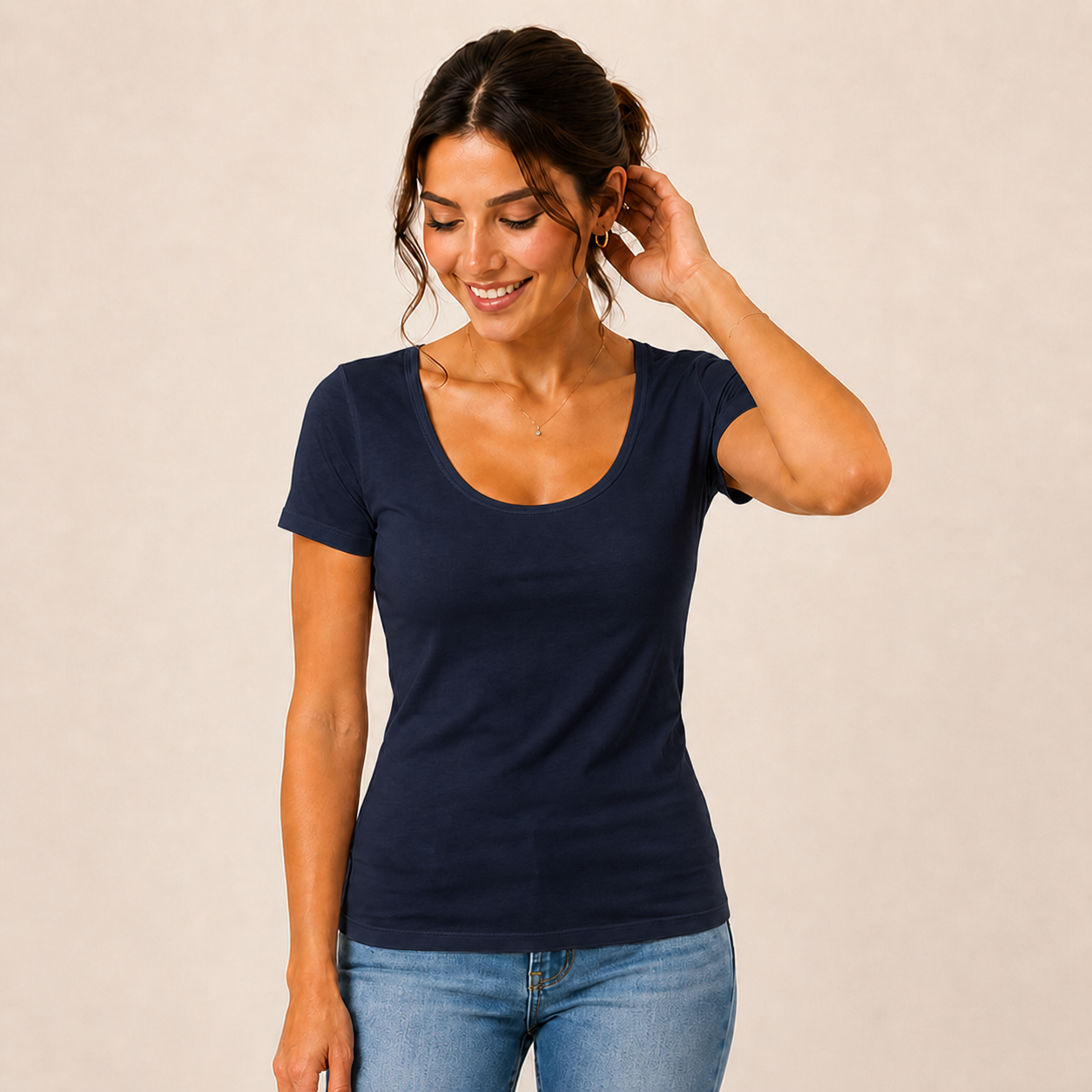 JOY Junior Wide Scoop Neck Tee in Midnight Navy