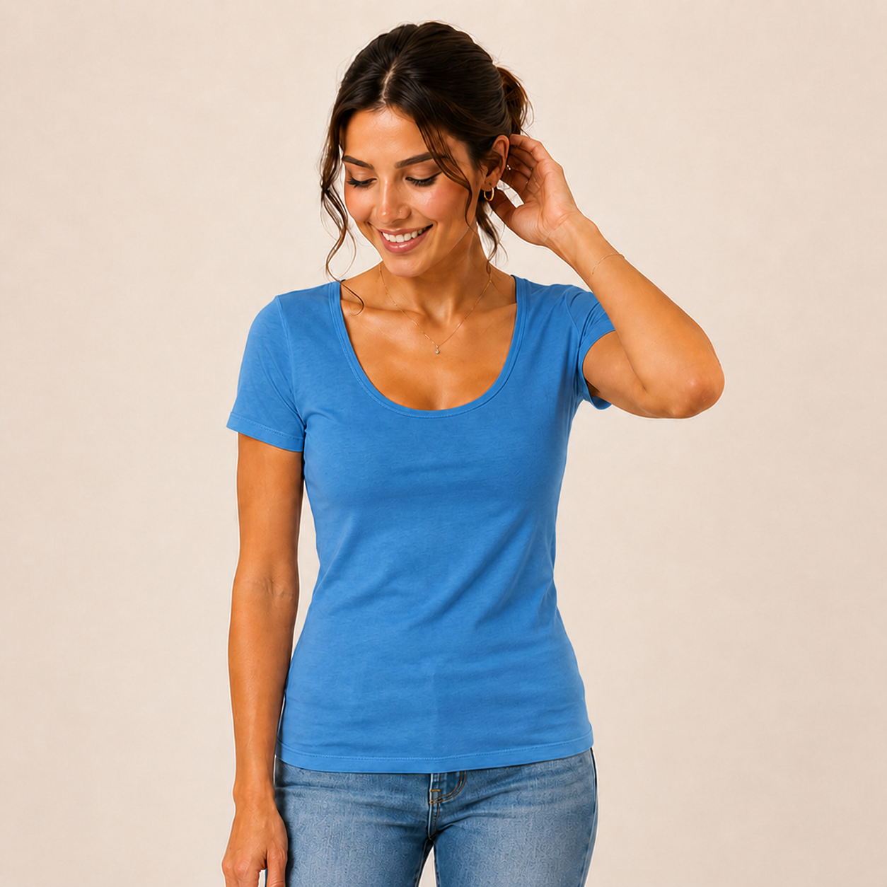 JOY Junior Wide Scoop Neck Tee in Ocean Blue