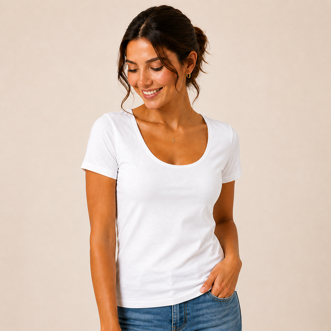 JOY Junior Wide Scoop Neck Tee in Pure White