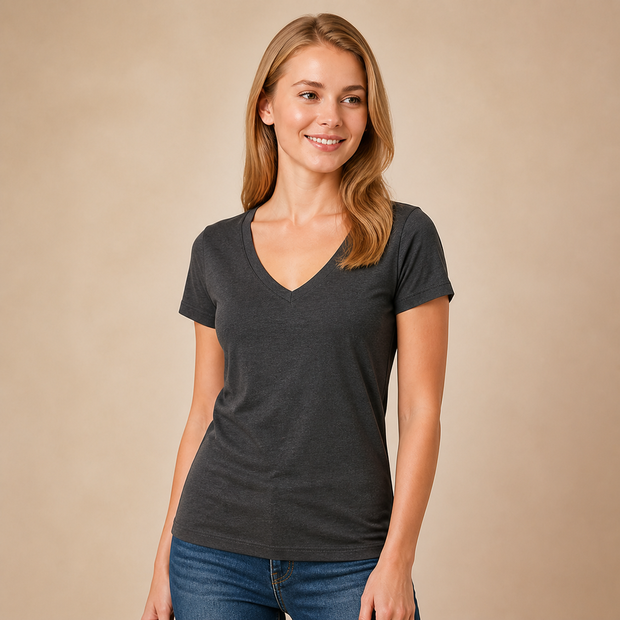JOY Junior V-Neck Tee in Charcoal