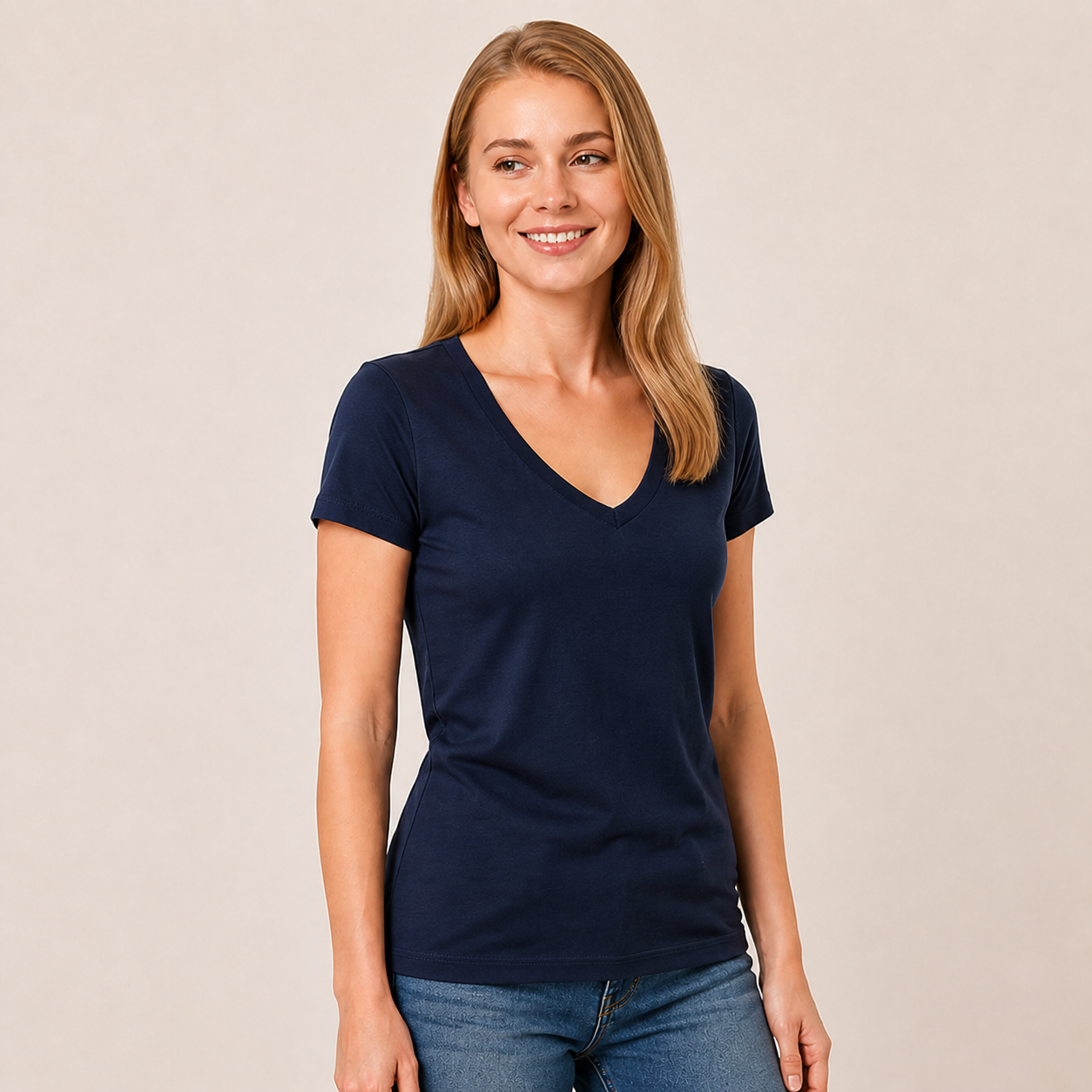JOY Junior V-Neck Tee in Midnight Navy