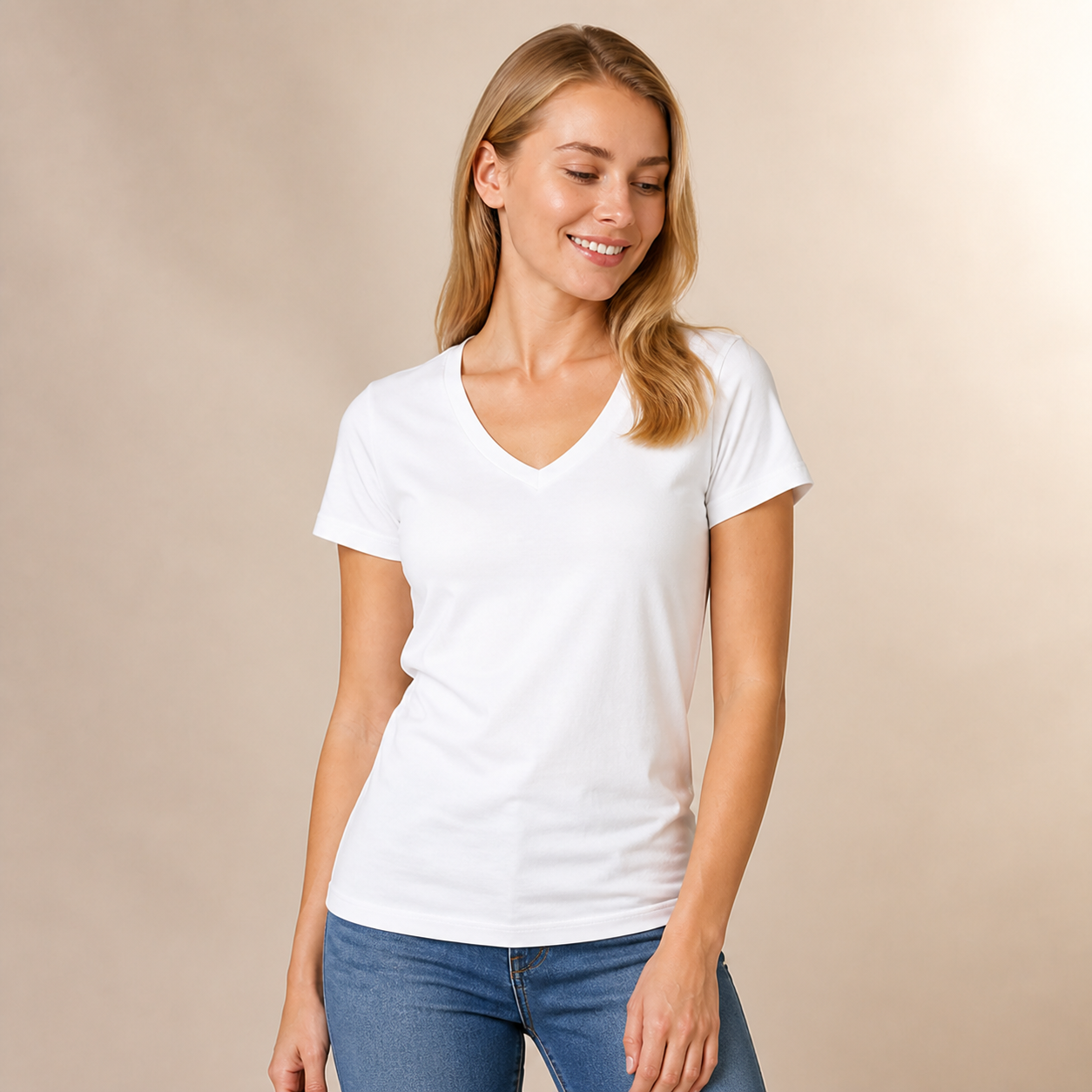 JOY Junior V-Neck Tee in Pure White