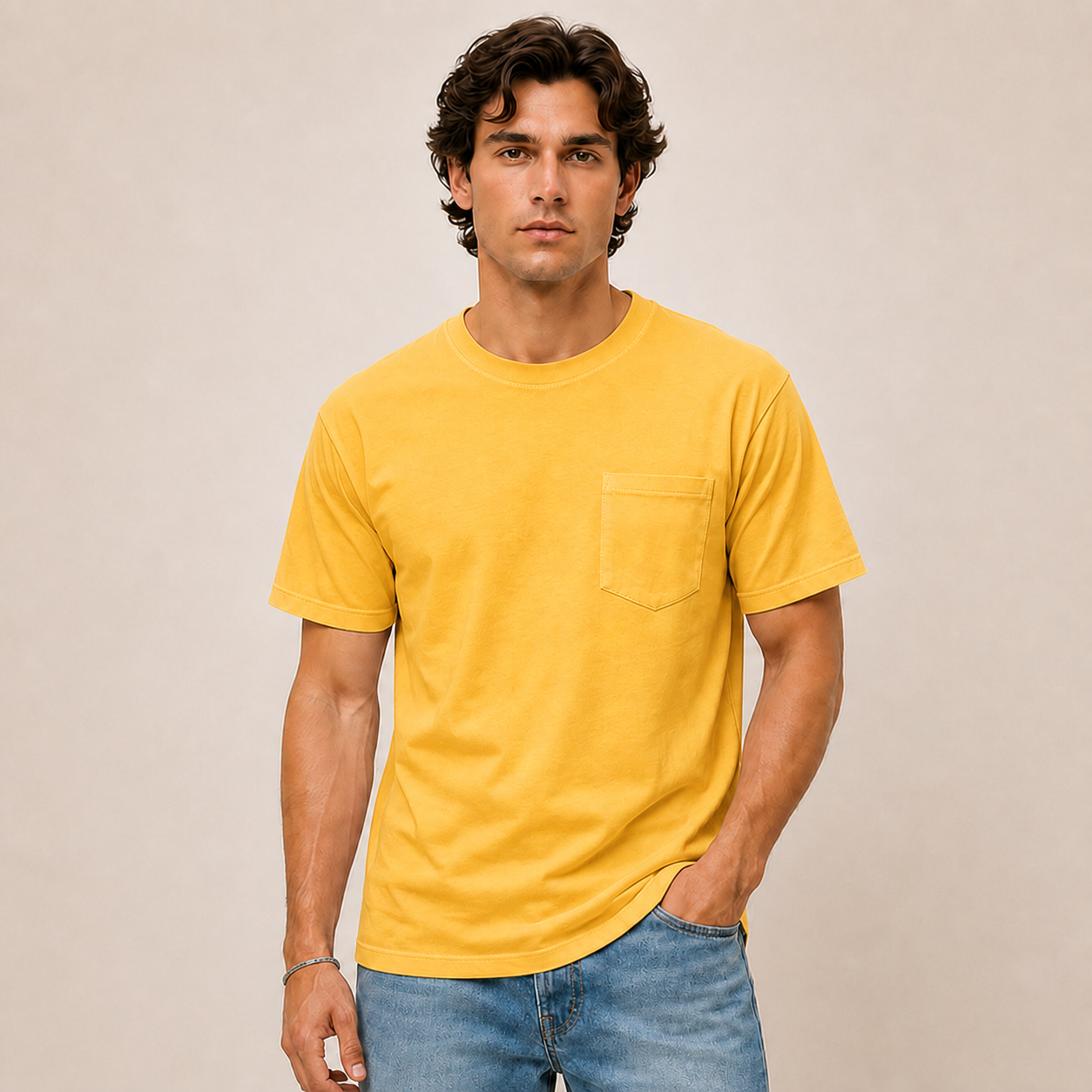 JOY Made in USA Midweight Pocket Crew in Golden Yellow