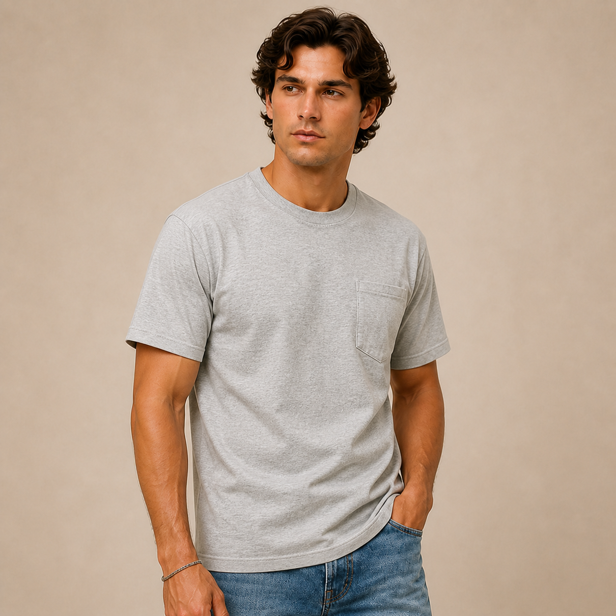 JOY Made in USA Midweight Pocket Crew in Heather Grey
