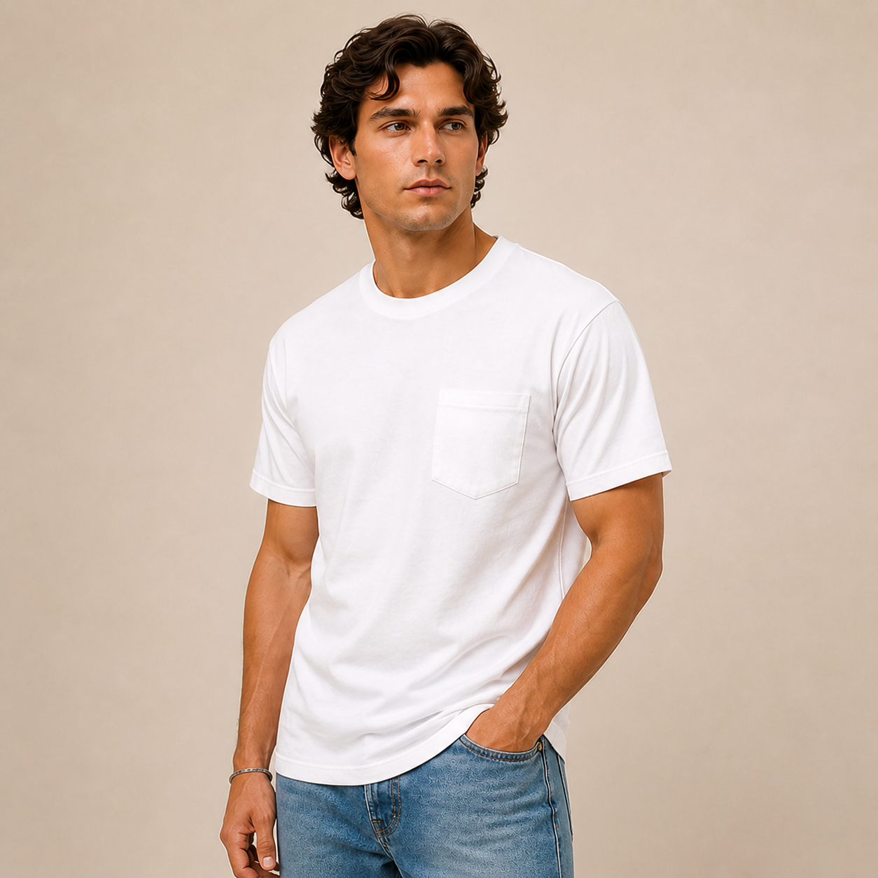 JOY Made in USA Midweight Pocket Crew in Pure White