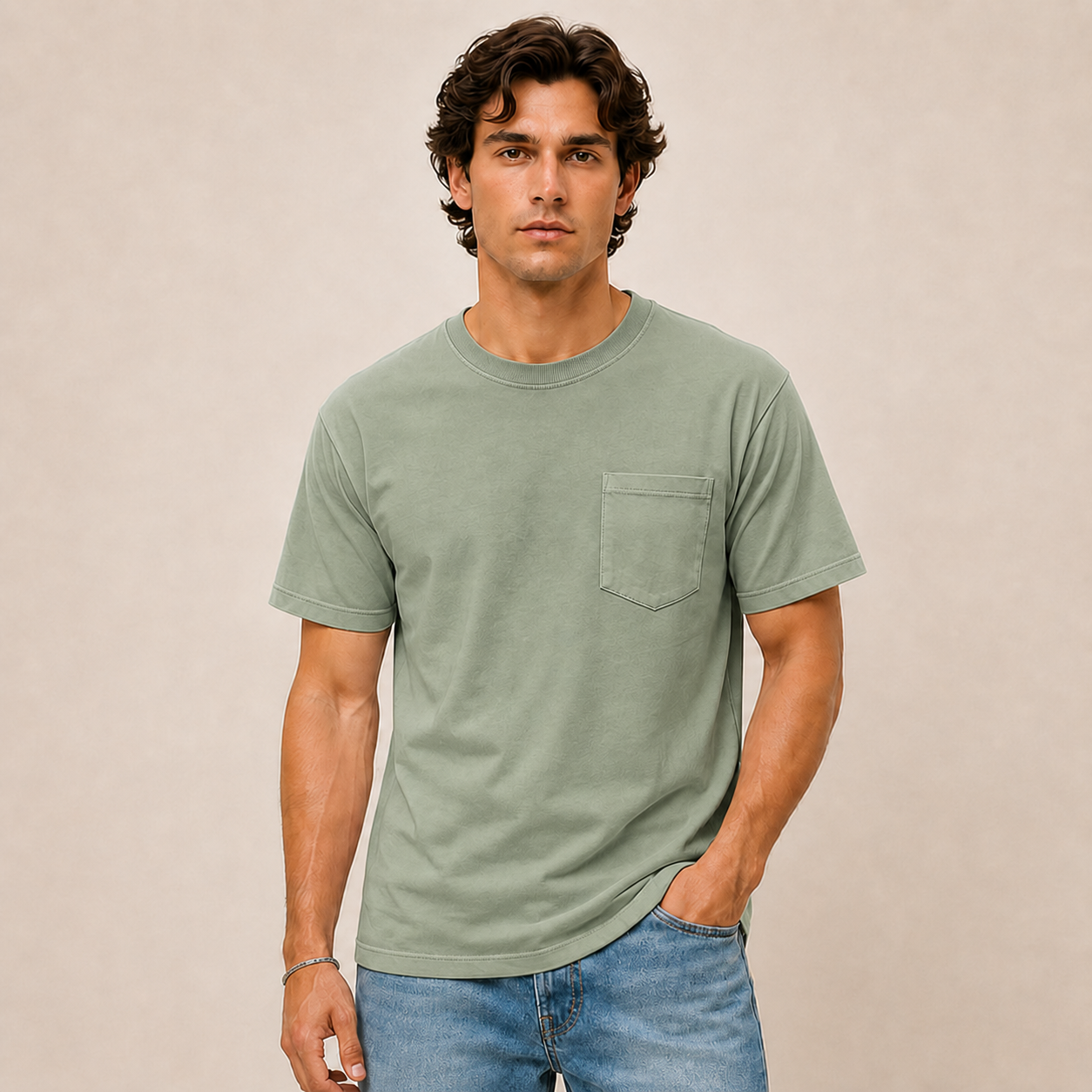 JOY Made in USA Midweight Pocket Crew in Sage Green