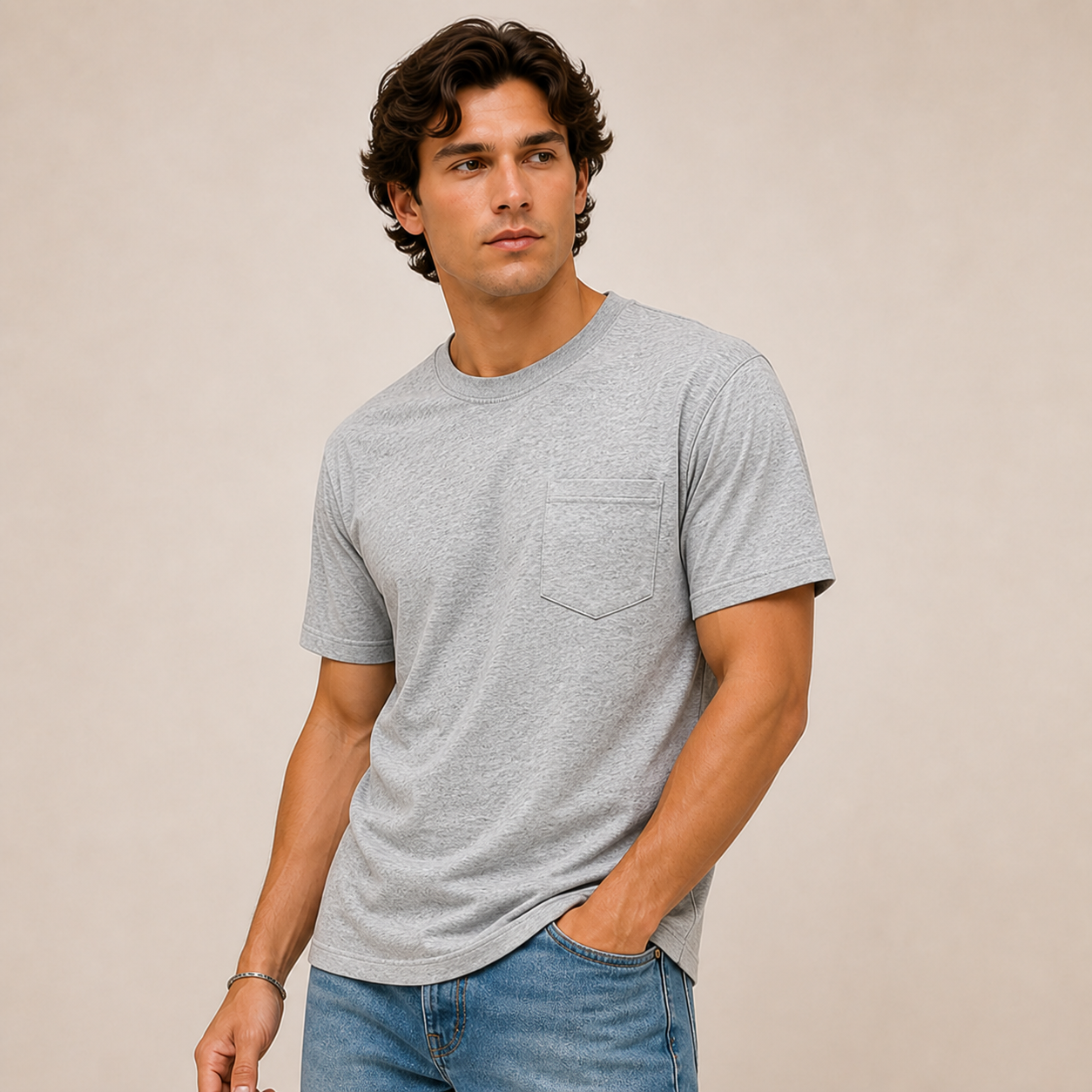 Joy Pocket Crew in Special Heather - angled lifestyle product view