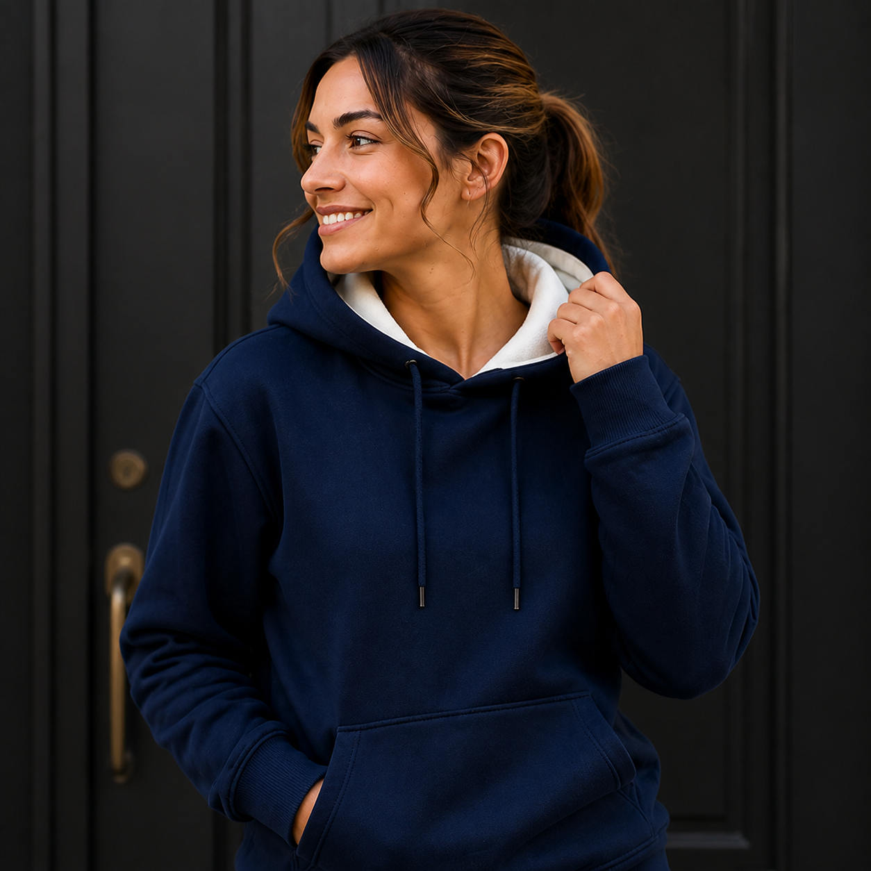 JOY Summit Thermal-Lined Heavyweight Hoodie in Midnight Navy / Bone