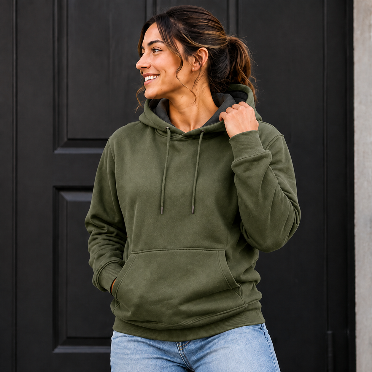 JOY Summit Thermal-Lined Heavyweight Hoodie in Olive / Charcoal