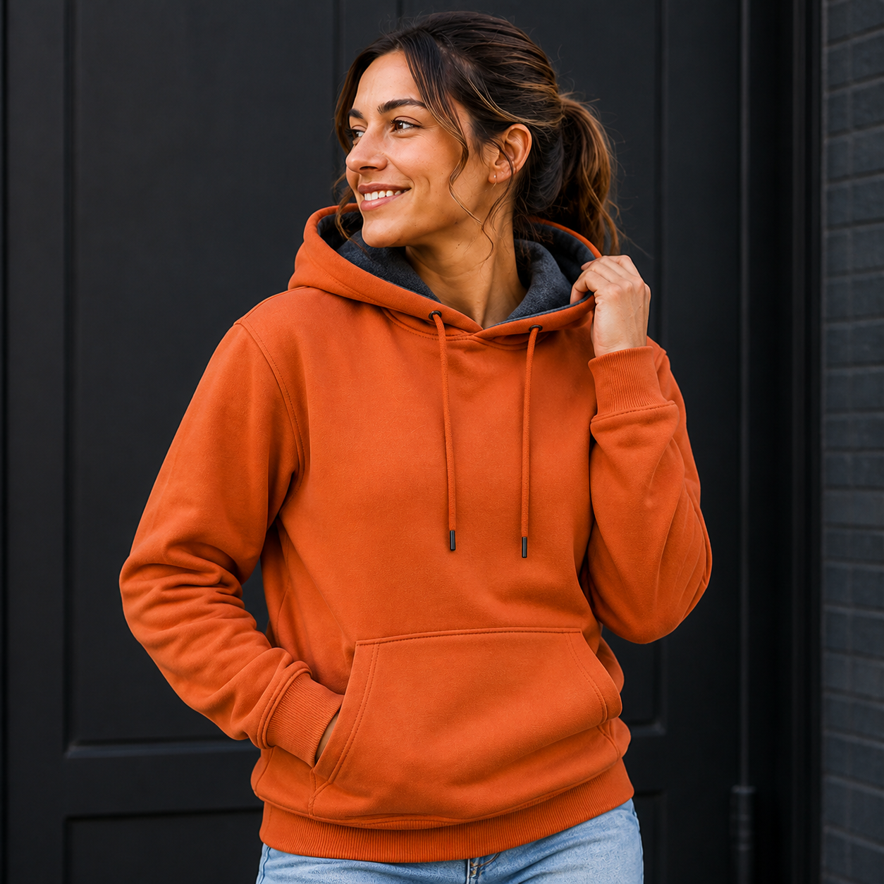 JOY Summit Thermal-Lined Heavyweight Hoodie in Sunset Orange / Charcoal