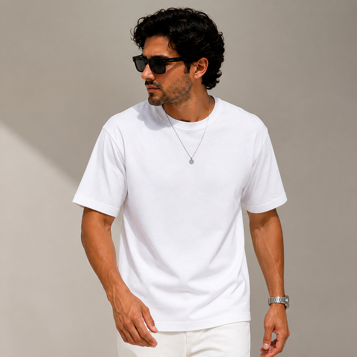 Joy Ultimate Tee in Pure White - angled lifestyle product view