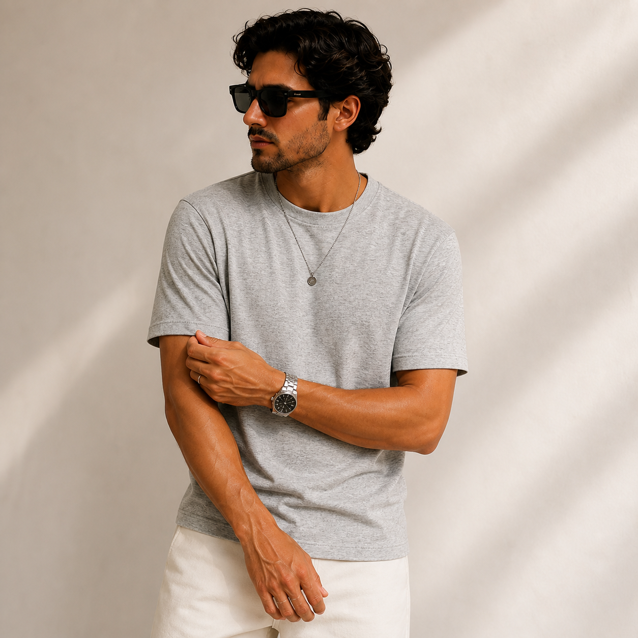 Joy Ultimate Tee in Special Heather - angled lifestyle product view
